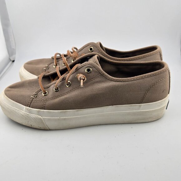Sperry Pier View Low Sneakers – Taupe Canvas w/ Leather Laces | Women’s 7M - Picture 2 of 10